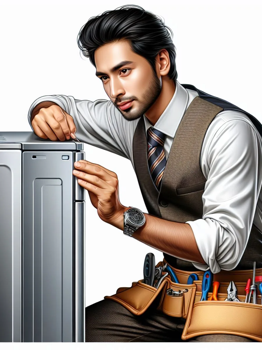 A handyman securing a hefty appliance with confidence and expertise.