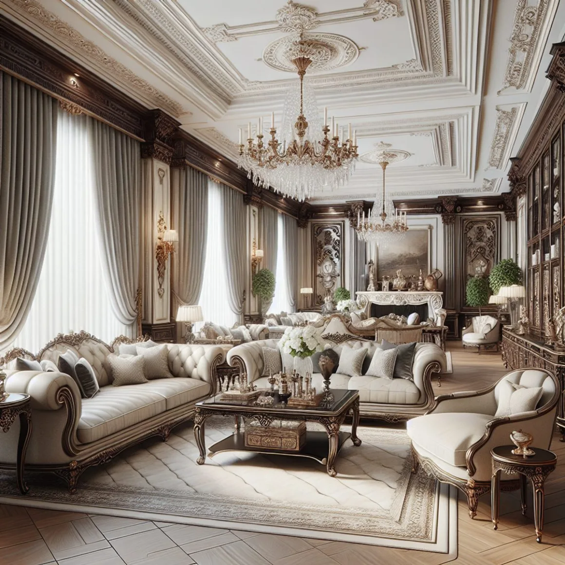 A sleek and modern Henredon Furniture showroom, with carefully arranged furniture pieces, exuding elegance and sophistication, realistic style.