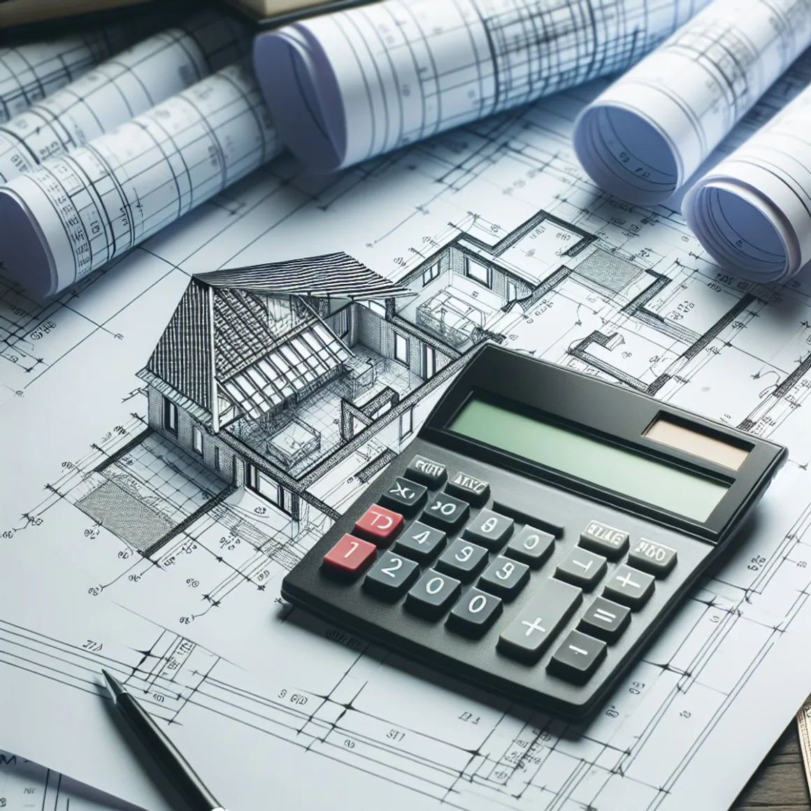Close-up of a blueprint with a calculator on top, symbolizing the importance of detailed planning and calculations in construction projects.