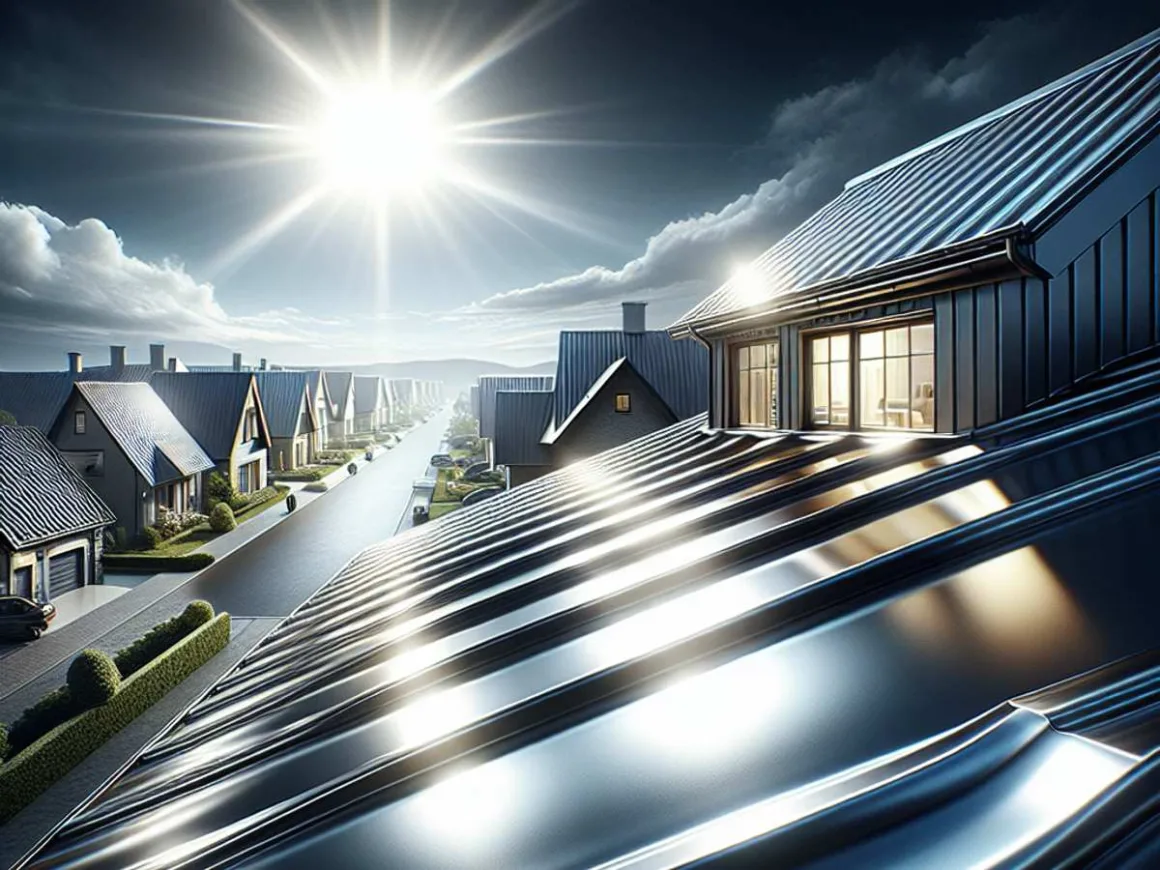 Sleek modern metal roof glistening in the sunlight.