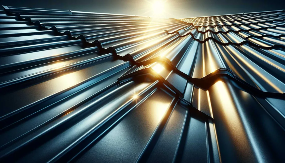 A metal roof shining in the sunlight.