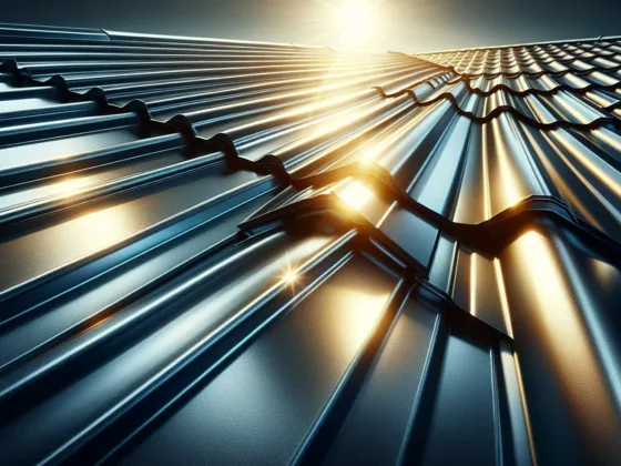 A metal roof shining in the sunlight.