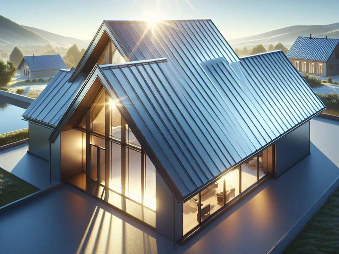 A sleek and modern zinc roof glistening in the sunlight.