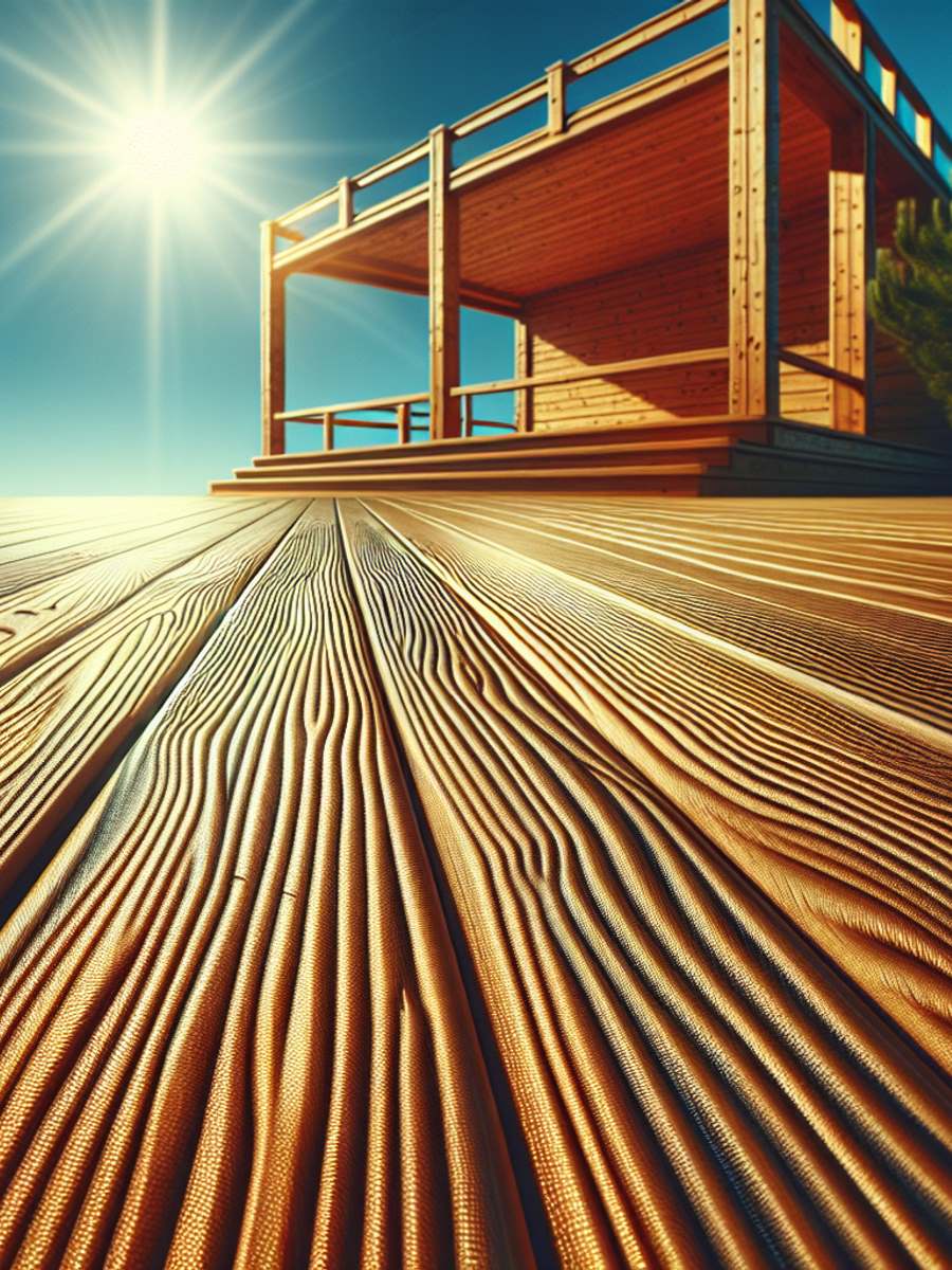 A wooden deck under the sun.