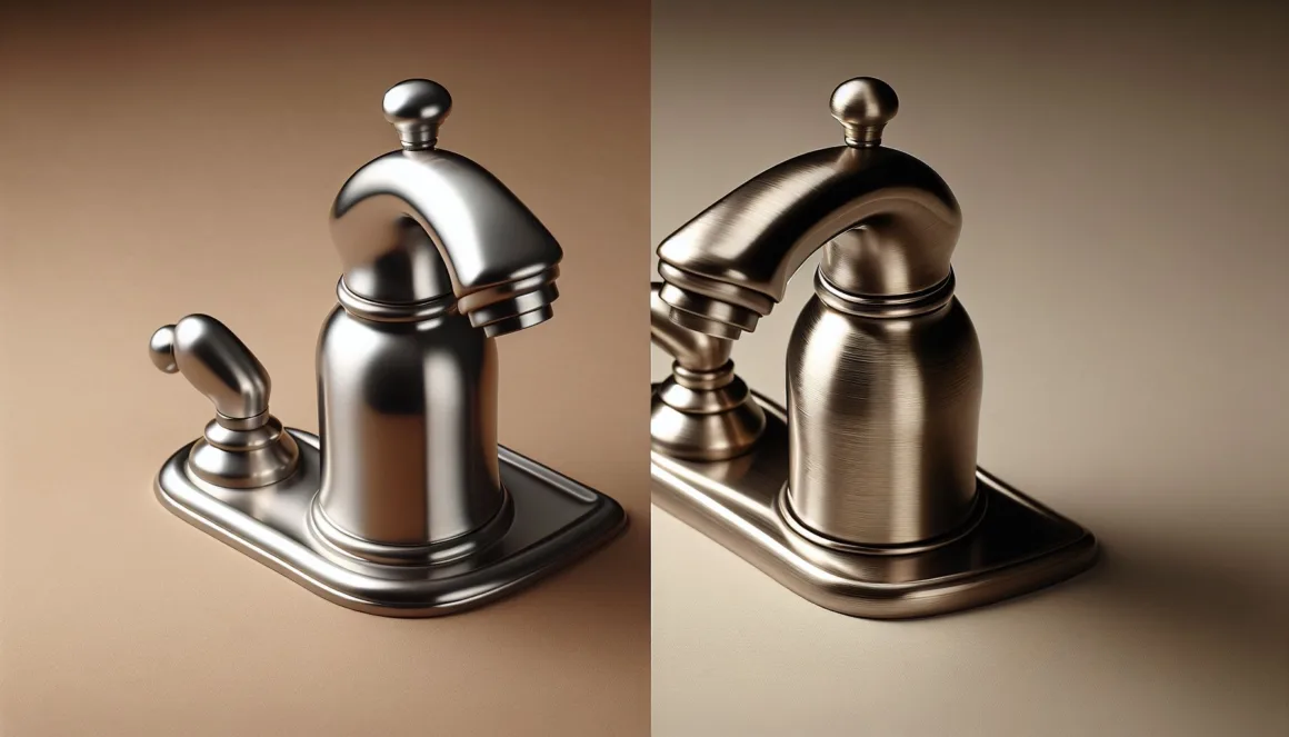 Two faucets side by side, one in satin nickel finish and the other in brushed nickel finish.