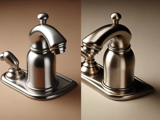 Two faucets side by side, one in satin nickel finish and the other in brushed nickel finish.