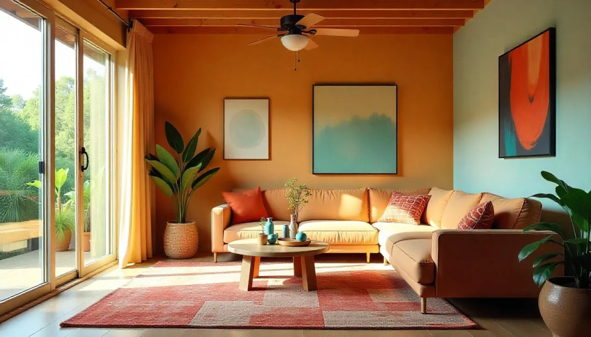 ceiling fan on windowless living room