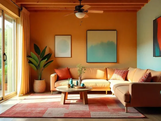 ceiling fan on windowless living room